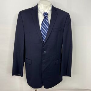 Calvin Klein 42L Long Men's 100% Wool Two Button Blazer Suit Coat Jacket Blue